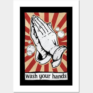 Wash Your Hands Funny Praying Hands Posters and Art